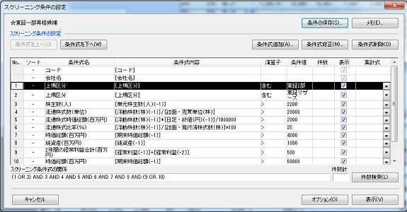 四季報CD-ROMで東証一部指定基準をスクリーニング